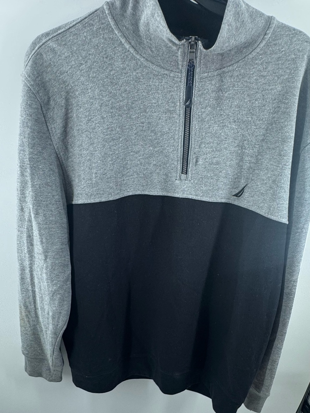 Nautica Men’s Two-Tone Gray and Black Half-Zip Sweater